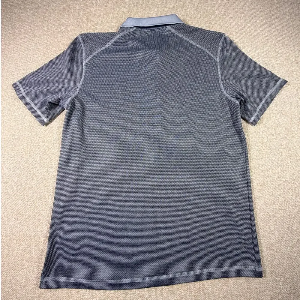 North Face Men Med Blue Gray Short Sleeve 3 Snap Button Polo Shirt Casual Wear